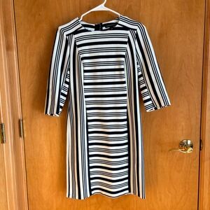 Banana Republic Striped Sheath Dress 34 Sleeve Black White‎ Size 0